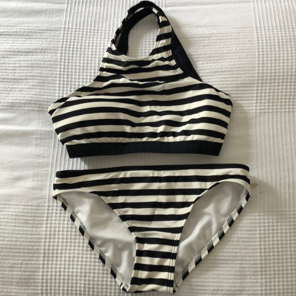 Michael Kors Black and White Striped Bikini - SM